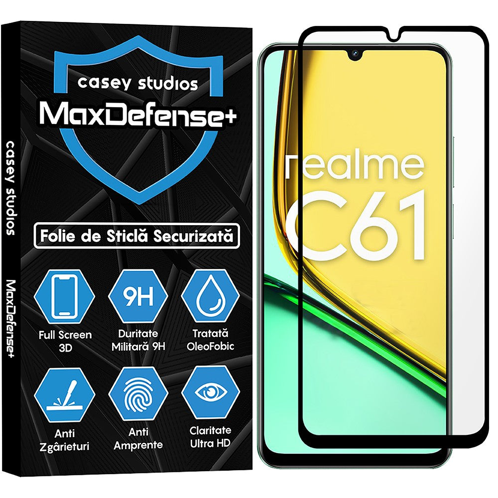 Folie Sticla MaxDefense+ - Realme C61 - Negru