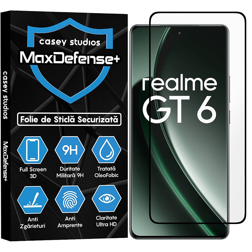 Folie Sticla MaxDefense+ - Realme GT 6 - Negru