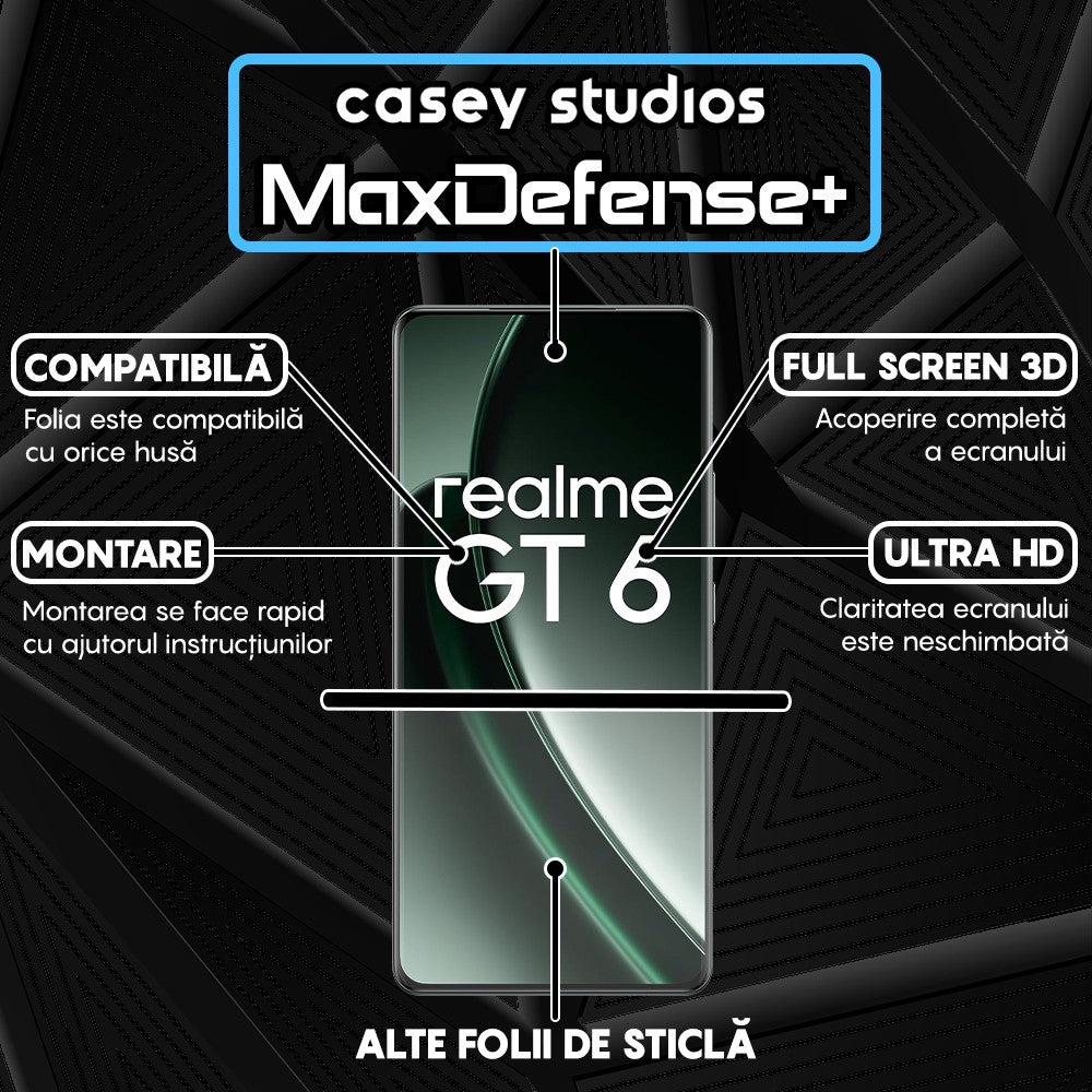 Folie Sticla MaxDefense+ - Realme GT 6 - Negru