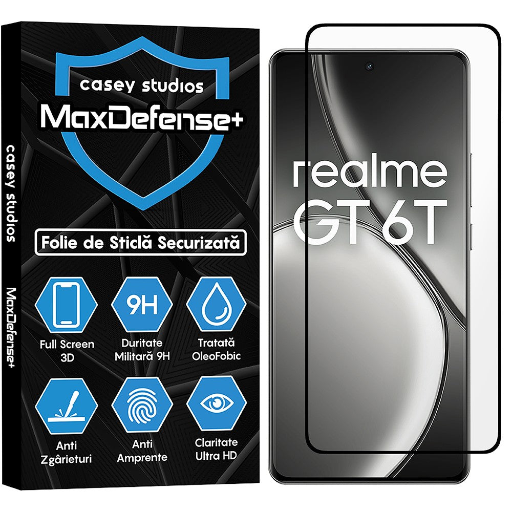 Folie Sticla MaxDefense+ - Realme GT 6T - Negru