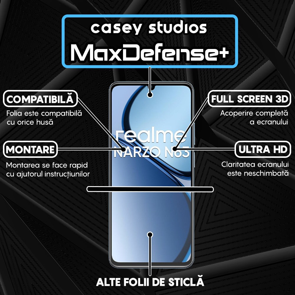 Folie Sticla MaxDefense+ - Realme Narzo N63 - Negru