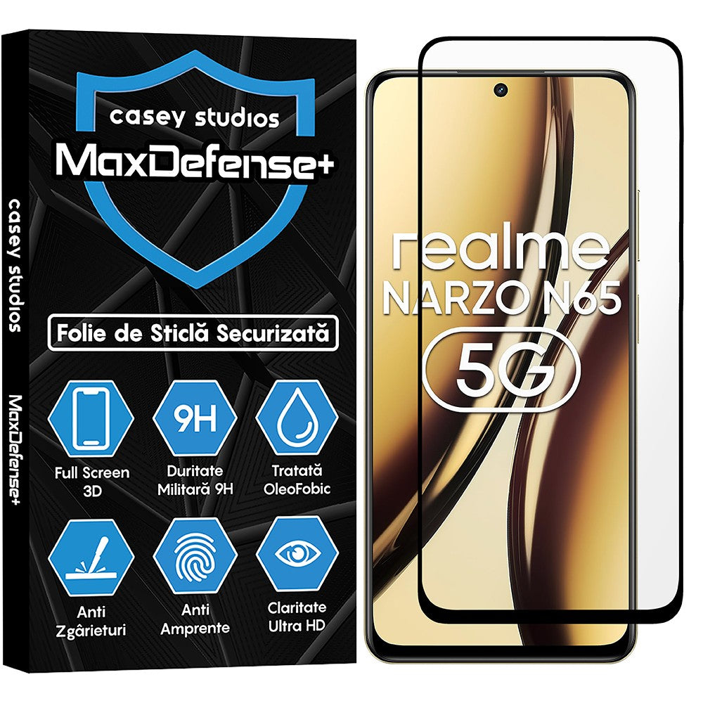 Folie Sticla MaxDefense+ - Realme Narzo N65 - Negru