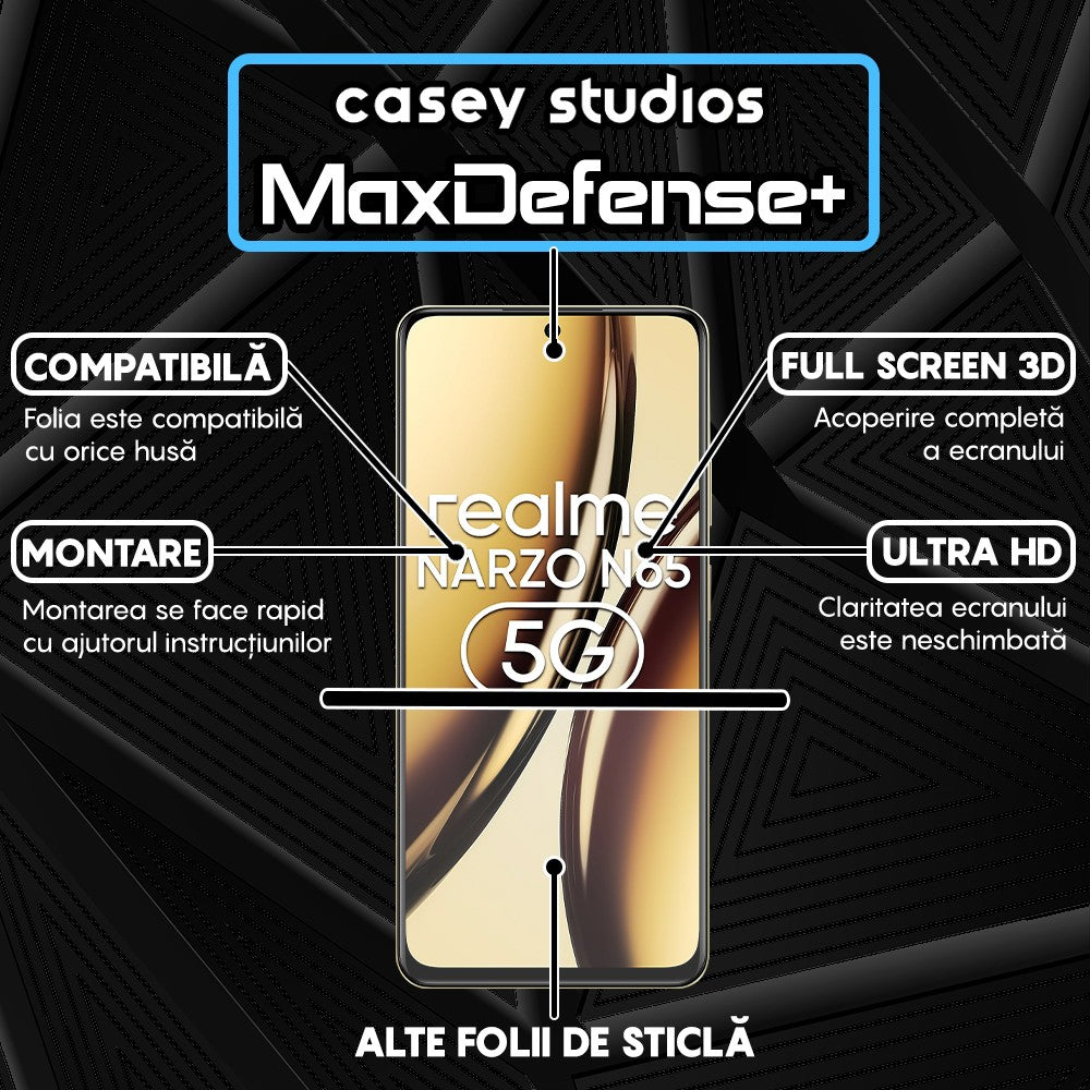 Folie Sticla MaxDefense+ - Realme Narzo N65 - Negru