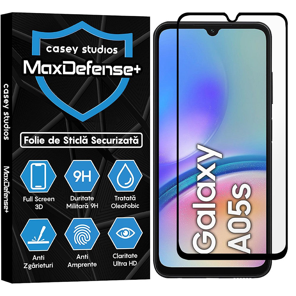 Folie Sticla MaxDefense+ - Samsung Galaxy A05/A05s - Negru