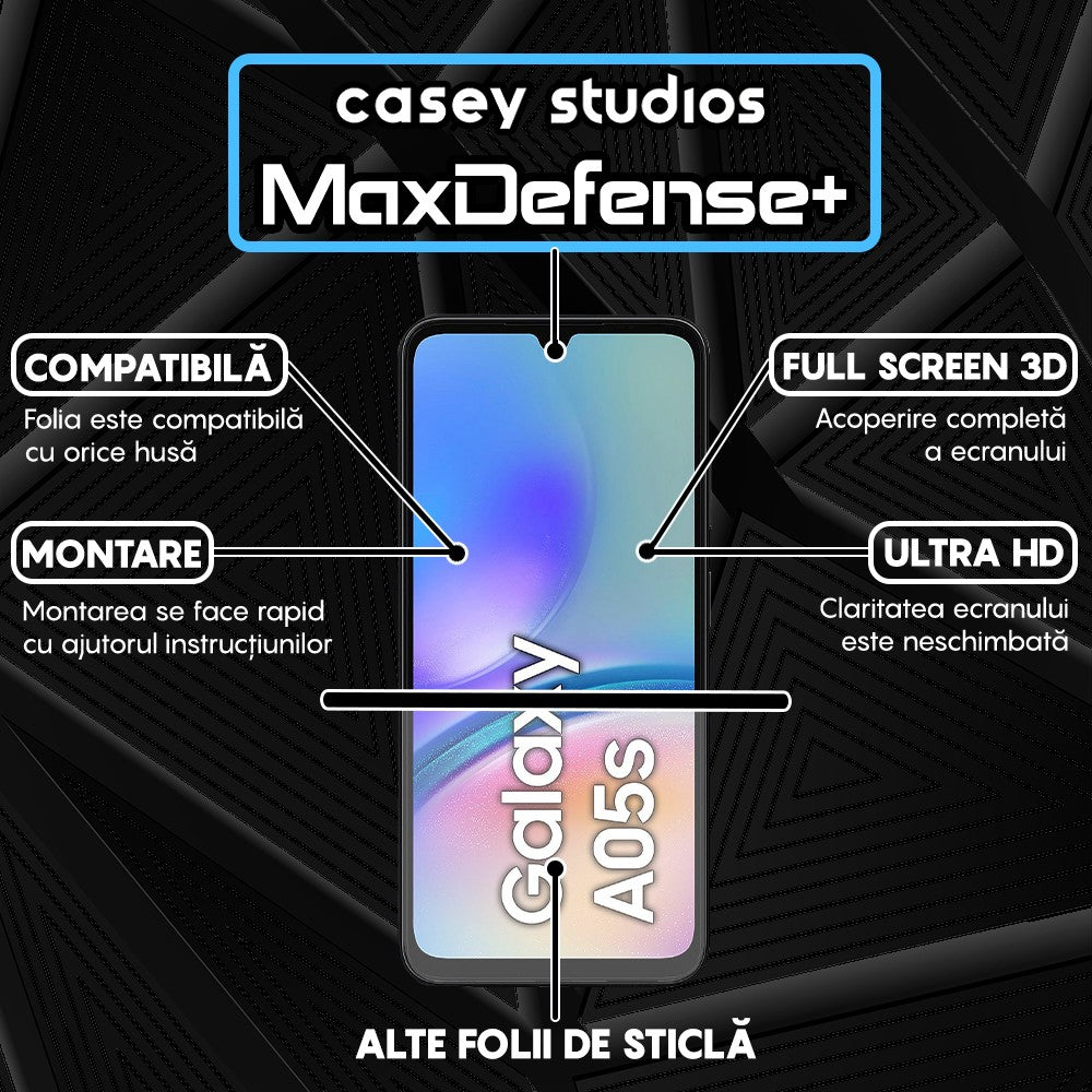 Folie Sticla MaxDefense+ - Samsung Galaxy A05/A05s - Negru