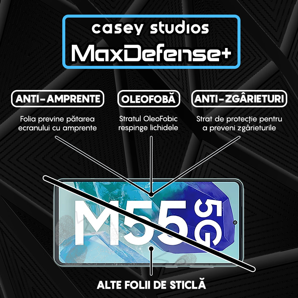 Folie Sticla MaxDefense+ - Samsung Galaxy M55 - Negru
