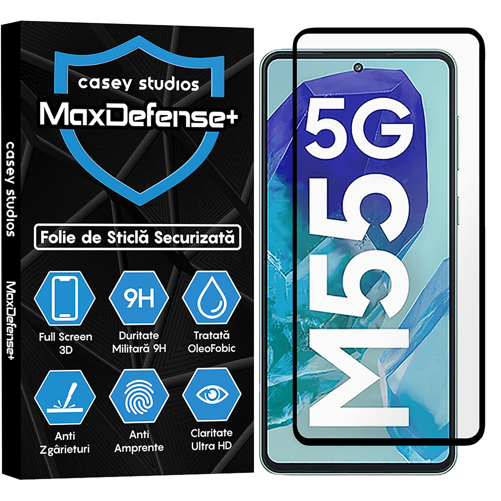Folie Sticla MaxDefense+ - Samsung Galaxy M55 - Negru