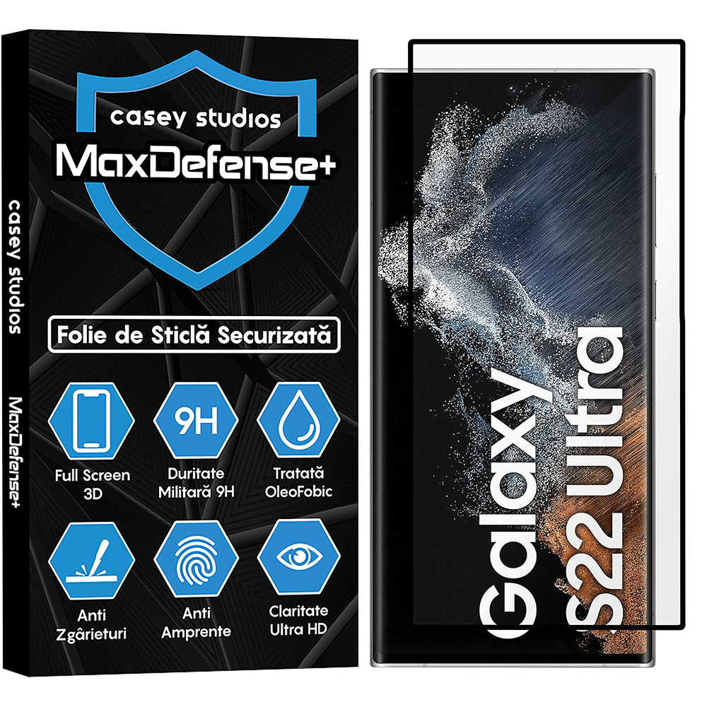 Folie Sticla MaxDefense+ - Samsung Galaxy S22 Ultra 5G - Negru