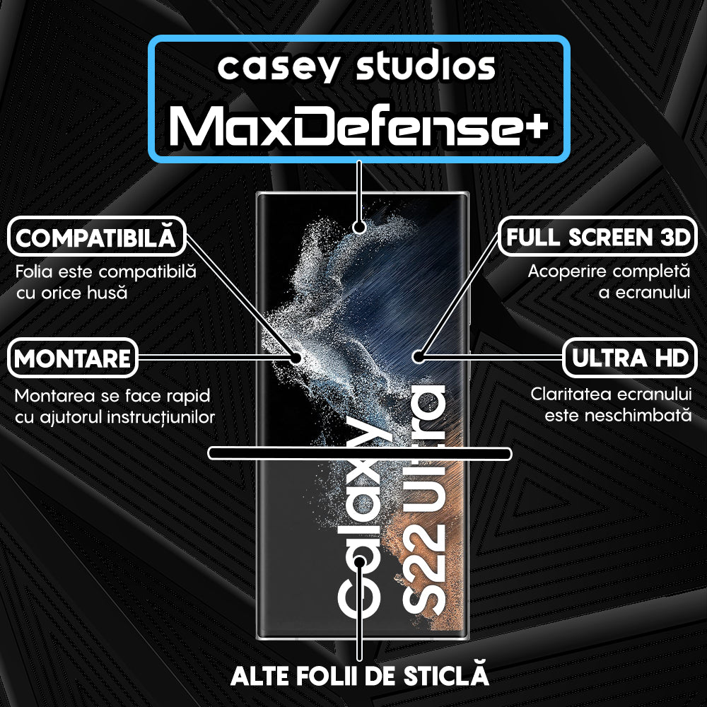 Folie Sticla MaxDefense+ - Samsung Galaxy S22 Ultra 5G - Negru