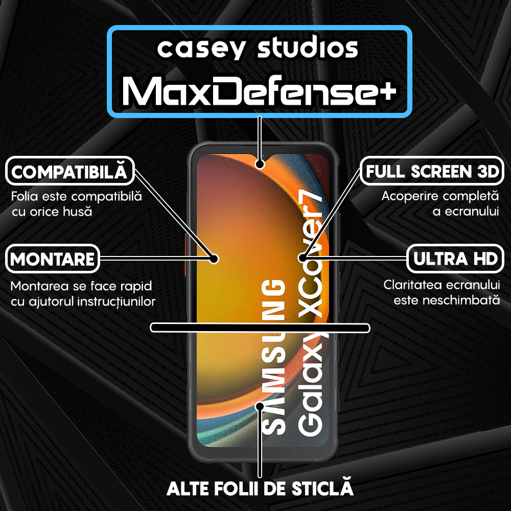 Folie Sticla MaxDefense+ - Samsung Galaxy Xcover7 - Negru