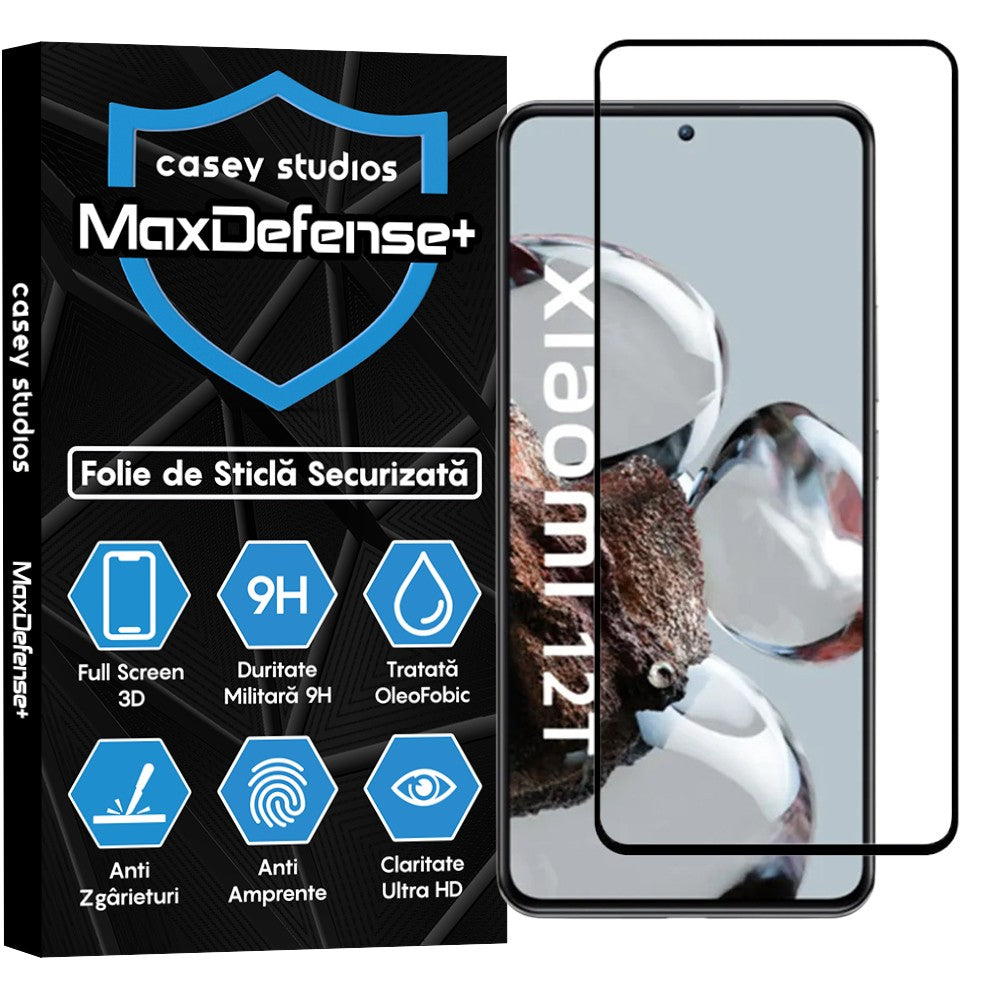 Folie Sticla MaxDefense+ - Xiaomi 12T/Xiaomi 12T Pro - Negru