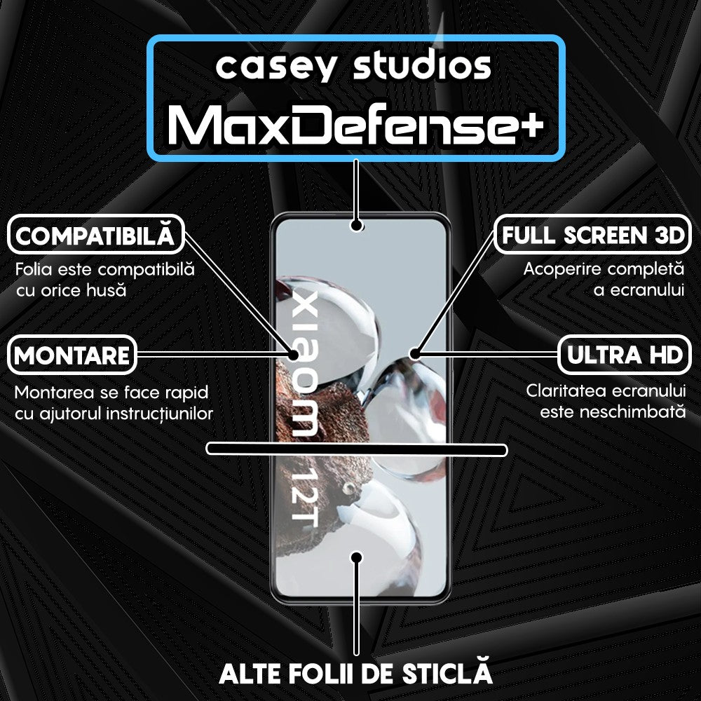 Folie Sticla MaxDefense+ - Xiaomi 12T/Xiaomi 12T Pro - Negru