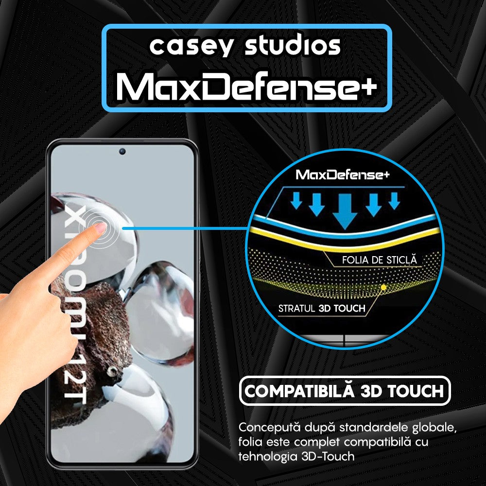 Folie Sticla MaxDefense+ - Xiaomi 12T/Xiaomi 12T Pro - Negru