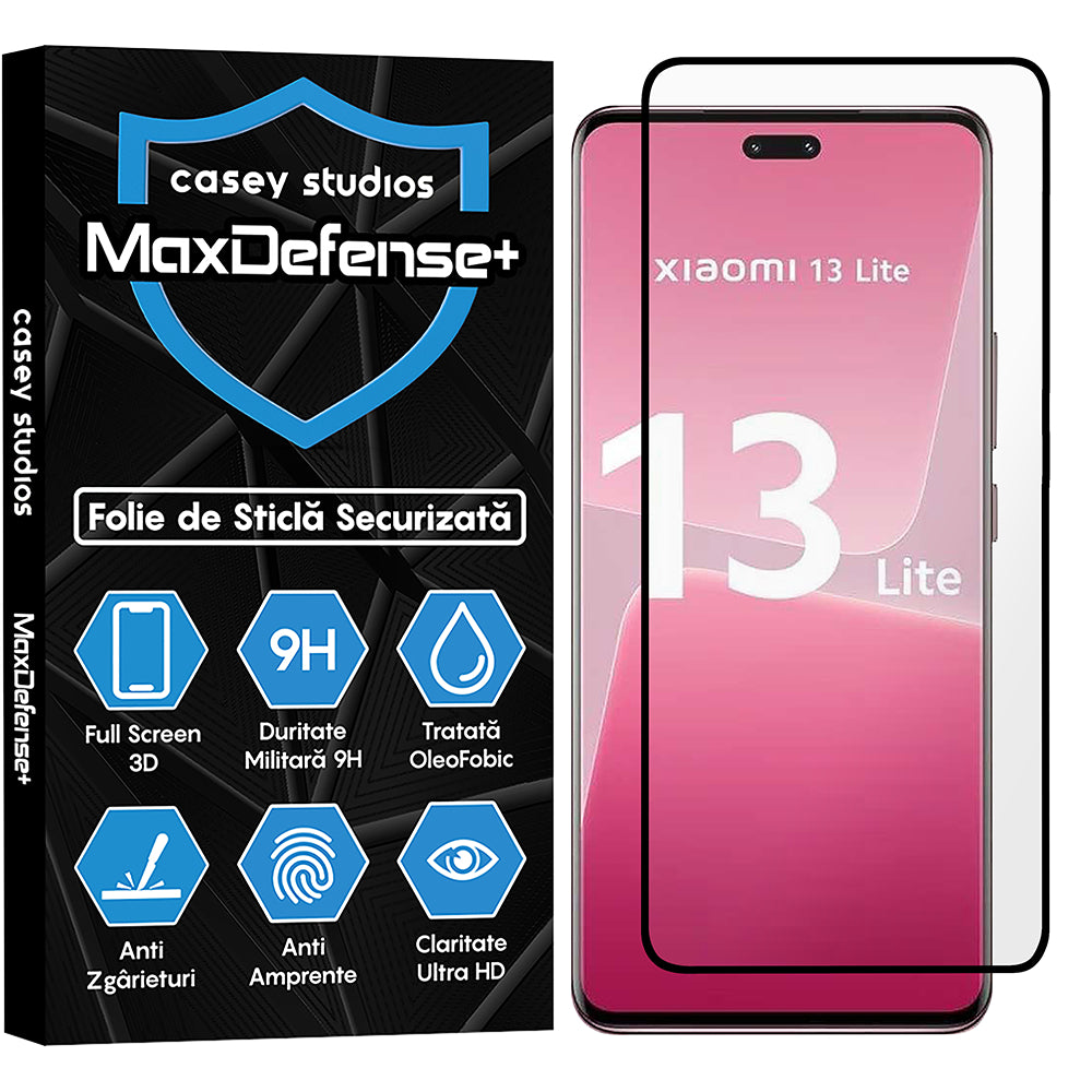 Folie Sticla MaxDefense+ - Xiaomi 13 Lite - Negru