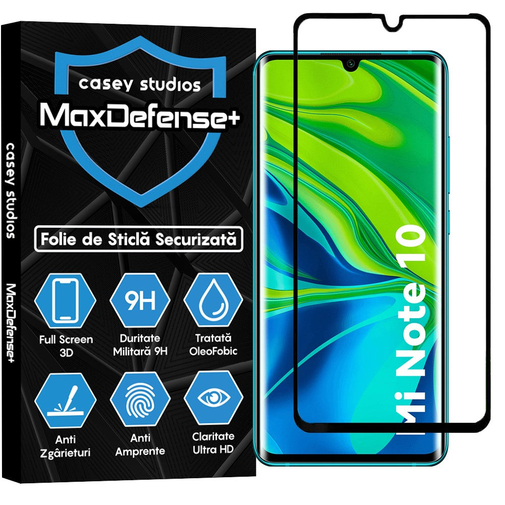 Folie Sticla MaxDefense+ - Xiaomi Mi Note 10/Mi Note 10 Pro - Negru