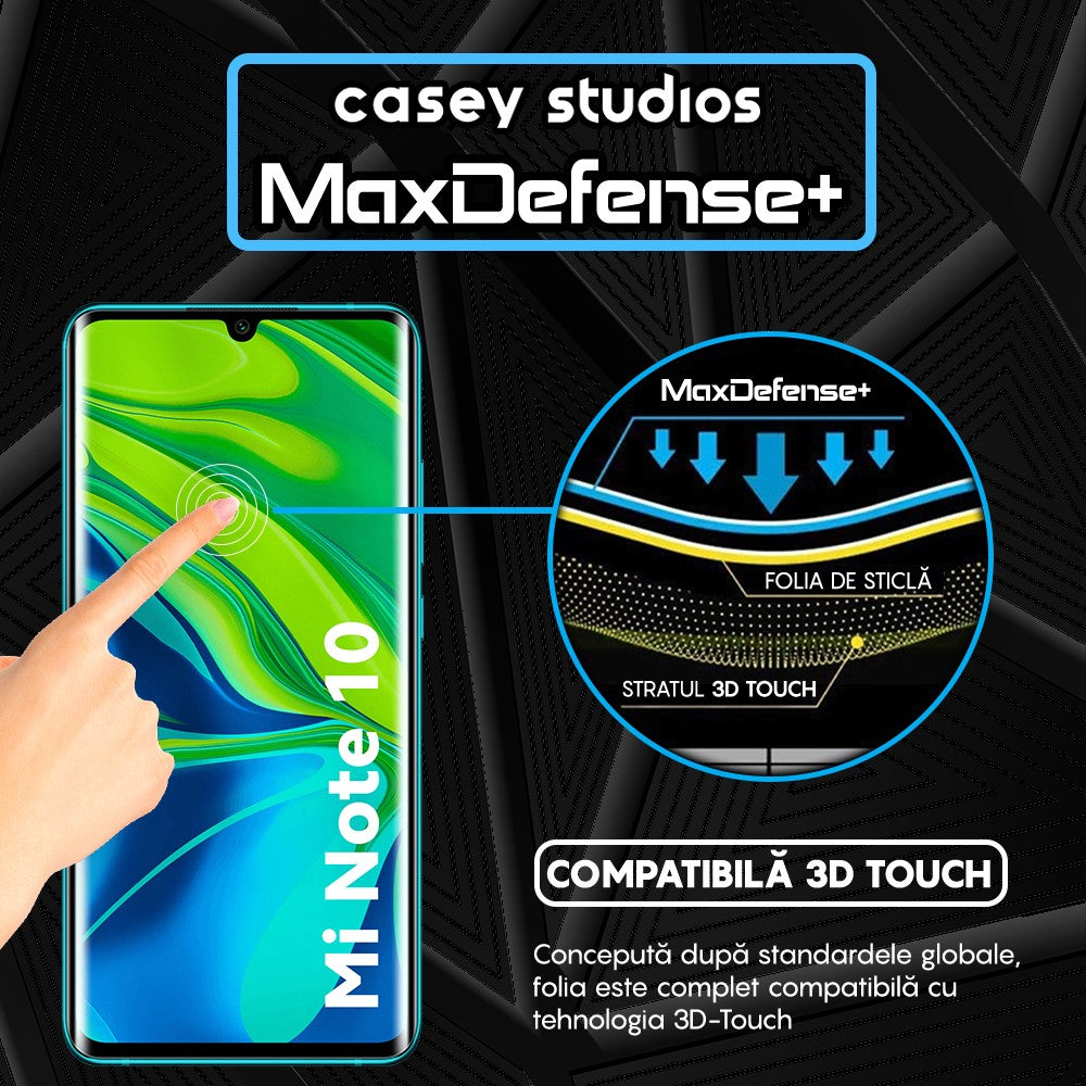 Folie Sticla MaxDefense+ - Xiaomi Mi Note 10/Mi Note 10 Pro - Negru