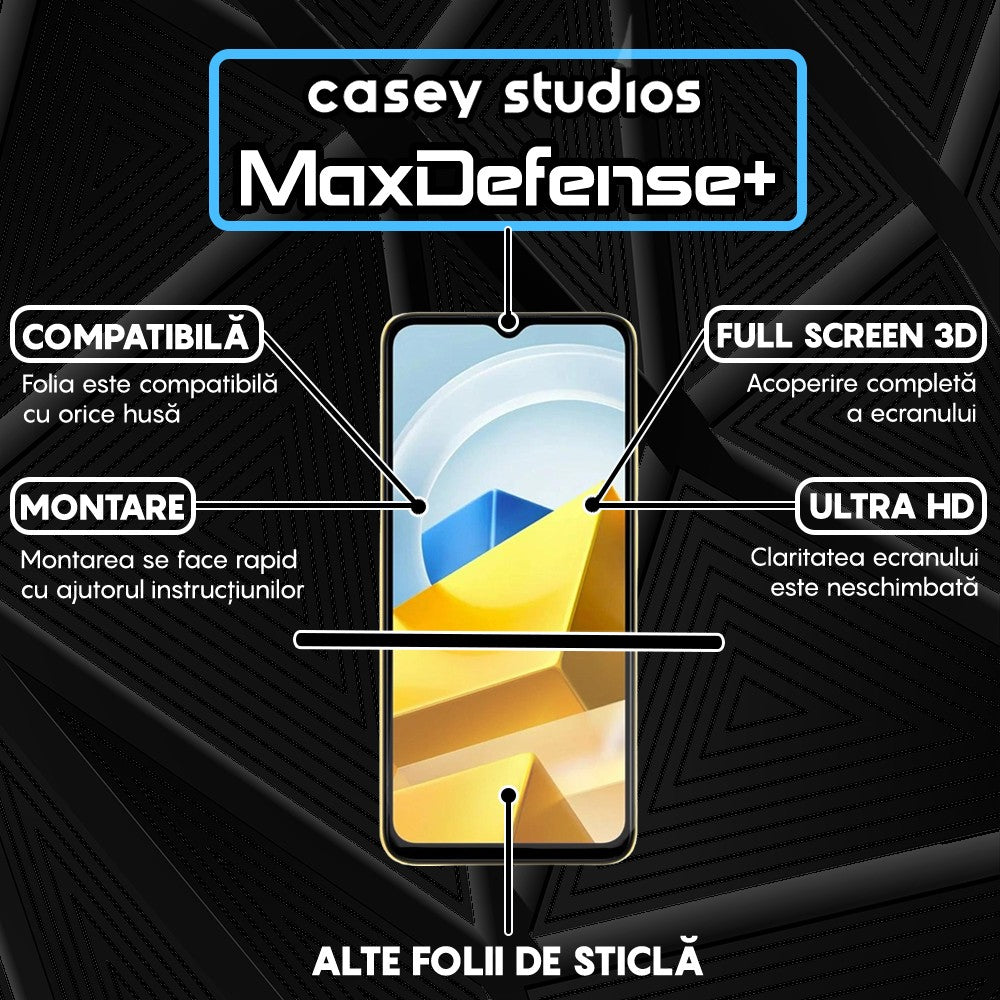 Folie Sticla MaxDefense+ - Xiaomi Poco M5 - Negru