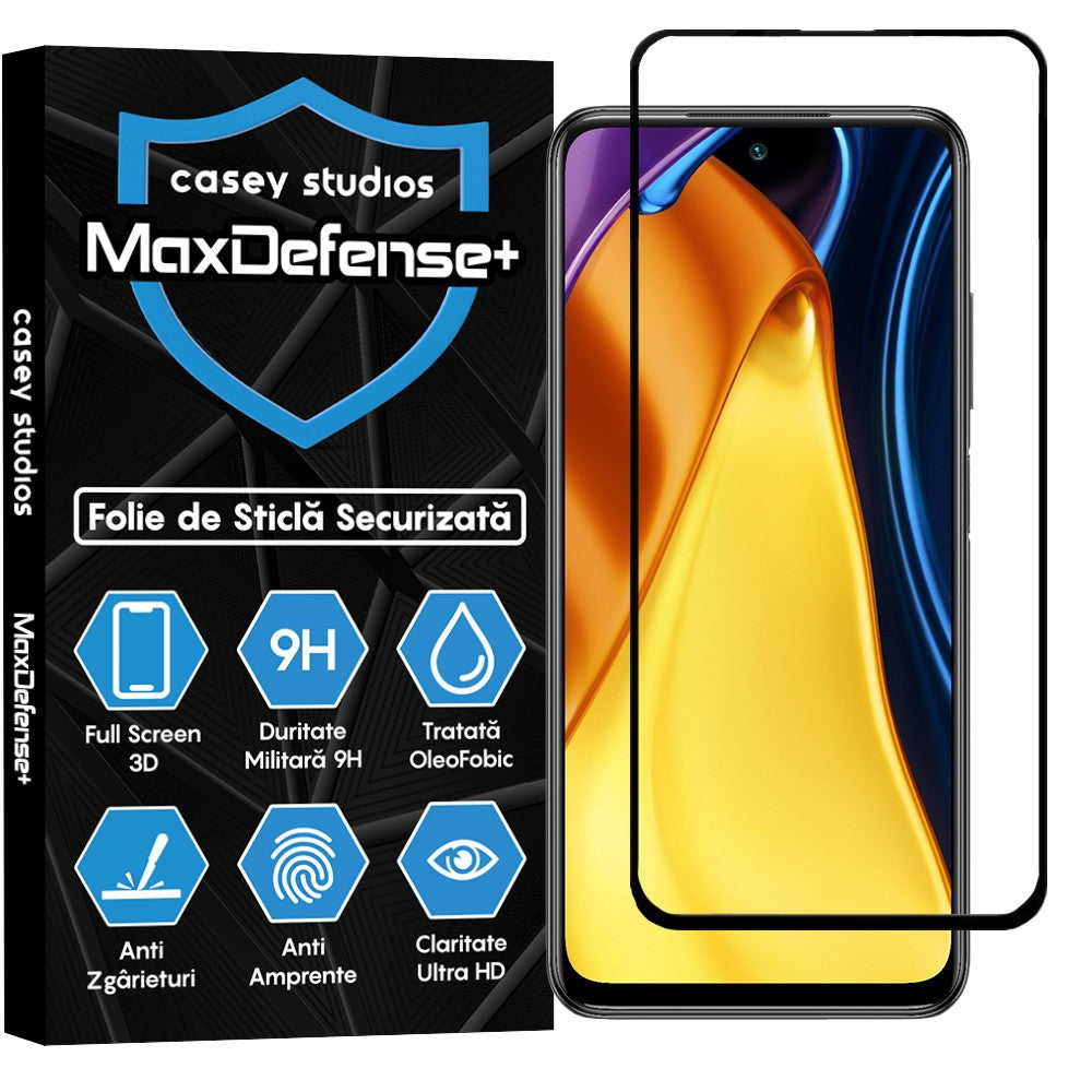 Folie Sticla MaxDefense+ - Xiaomi Poco M5s/Redmi Note 10 4G/Redmi Note 10S - Negru