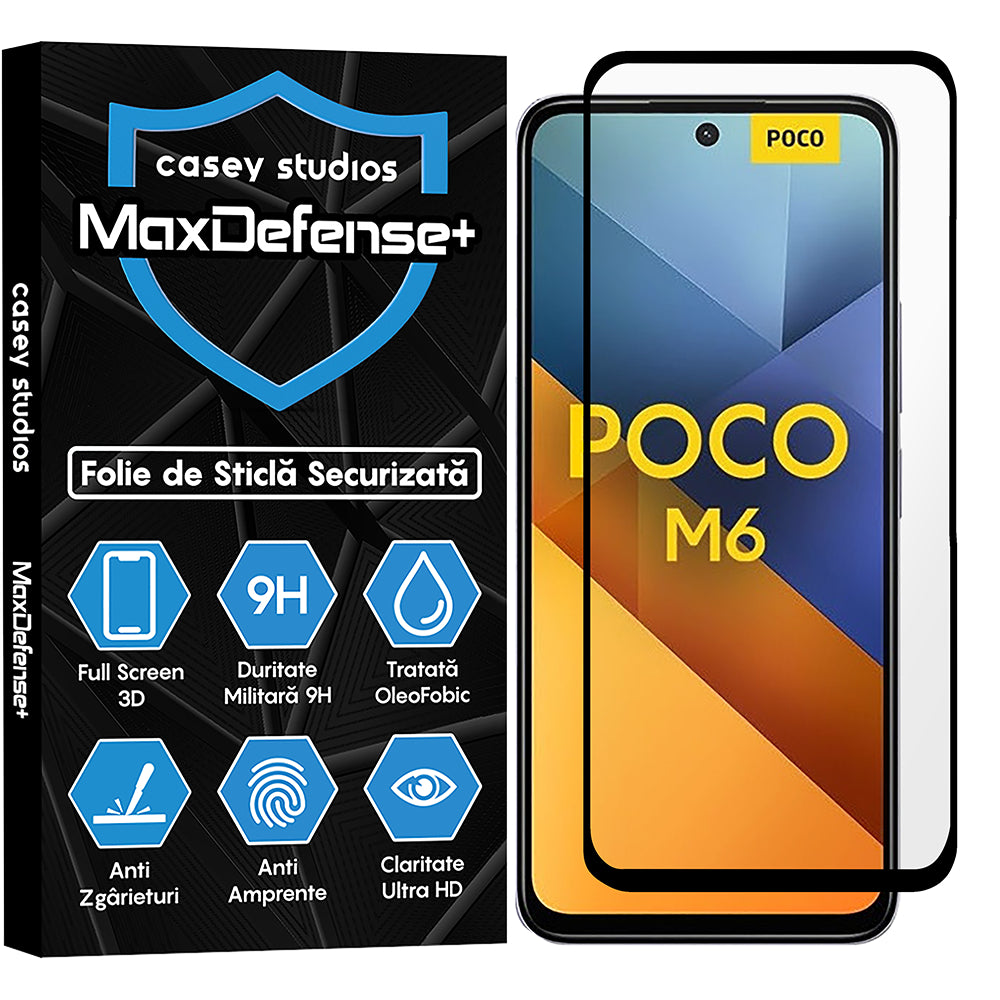 Folie Sticla MaxDefense+ - Xiaomi Poco M6 4G - Negru
