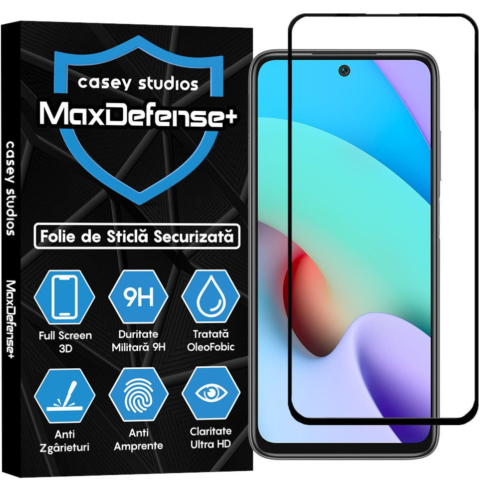 Folie Sticla MaxDefense+ - Xiaomi Redmi 10/Redmi 10 2022 - Negru