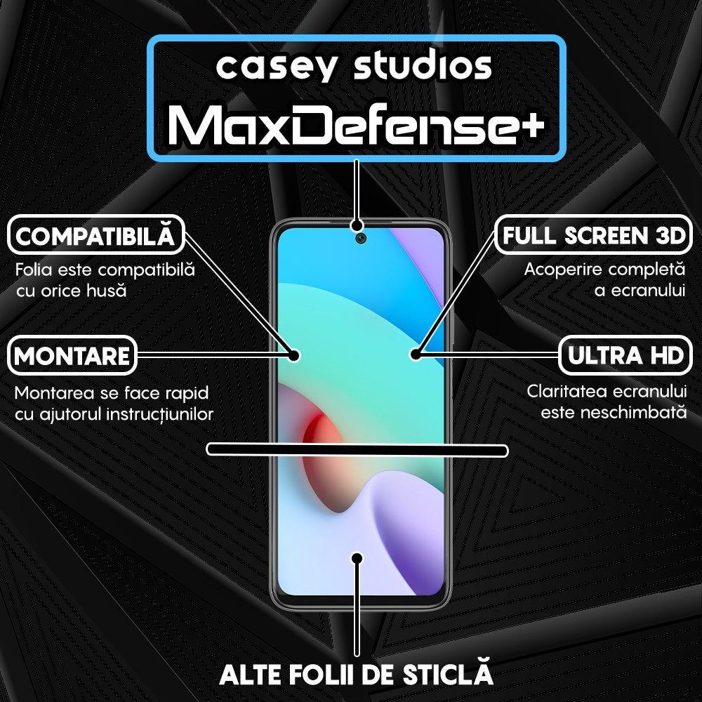 Folie Sticla MaxDefense+ - Xiaomi Redmi 10/Redmi 10 2022 - Negru