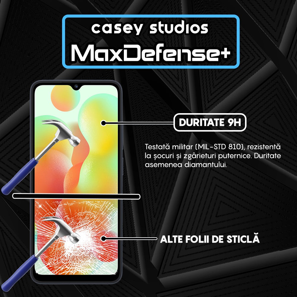 Folie Sticla MaxDefense+ - Xiaomi Redmi 10C/12C - Negru