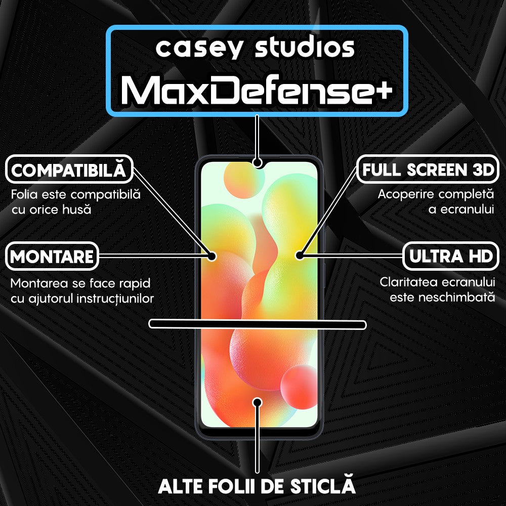 Folie Sticla MaxDefense+ - Xiaomi Redmi 10C/12C - Negru