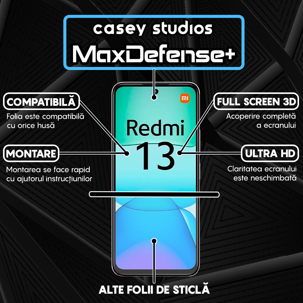 Folie Sticla MaxDefense+ - Xiaomi Redmi 13 - Negru