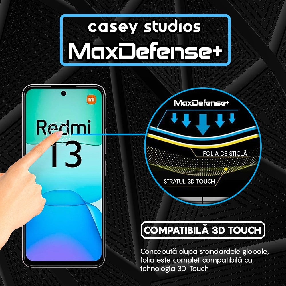 Folie Sticla MaxDefense+ - Xiaomi Redmi 13 - Negru