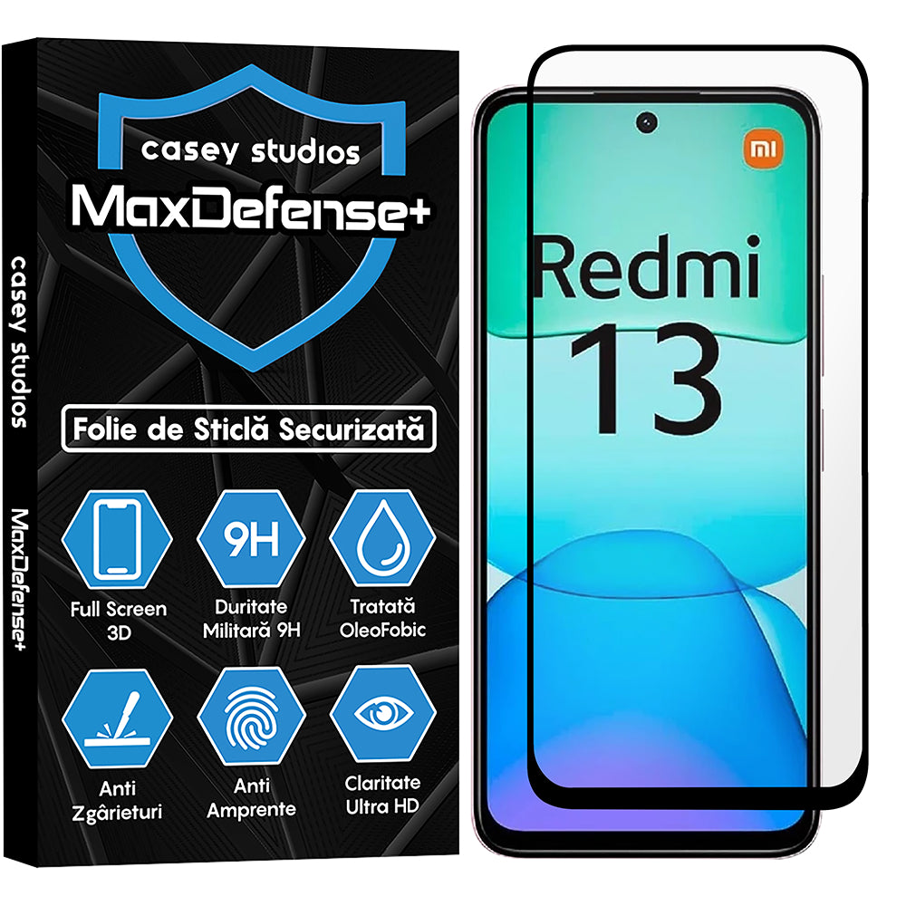 Folie Sticla MaxDefense+ - Xiaomi Redmi 13 - Negru