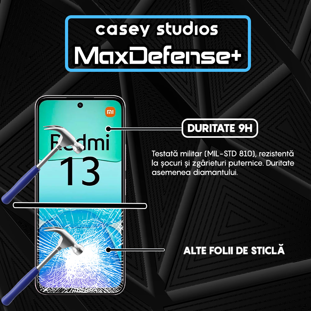 Folie Sticla MaxDefense+ - Xiaomi Redmi 13 - Negru