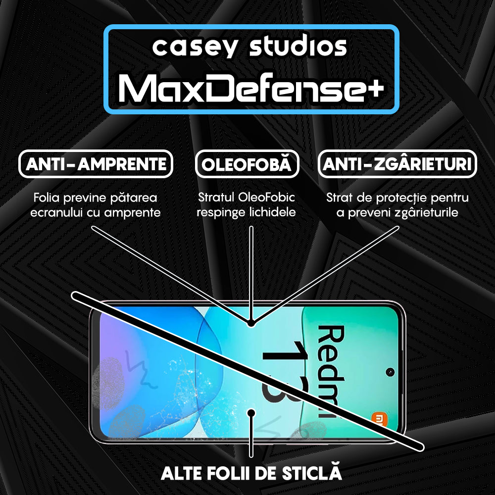 Folie Sticla MaxDefense+ - Xiaomi Redmi 13 - Negru