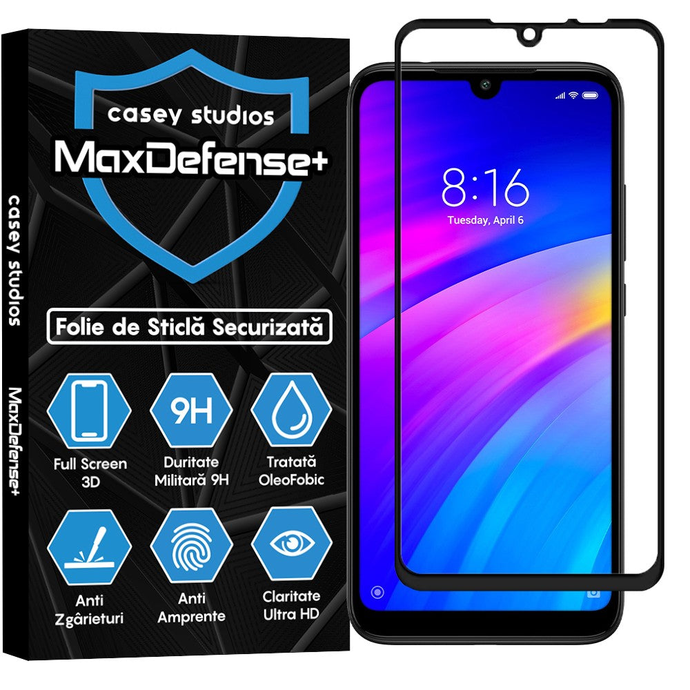 Folie Sticla MaxDefense+ - Xiaomi Redmi 7 - Negru