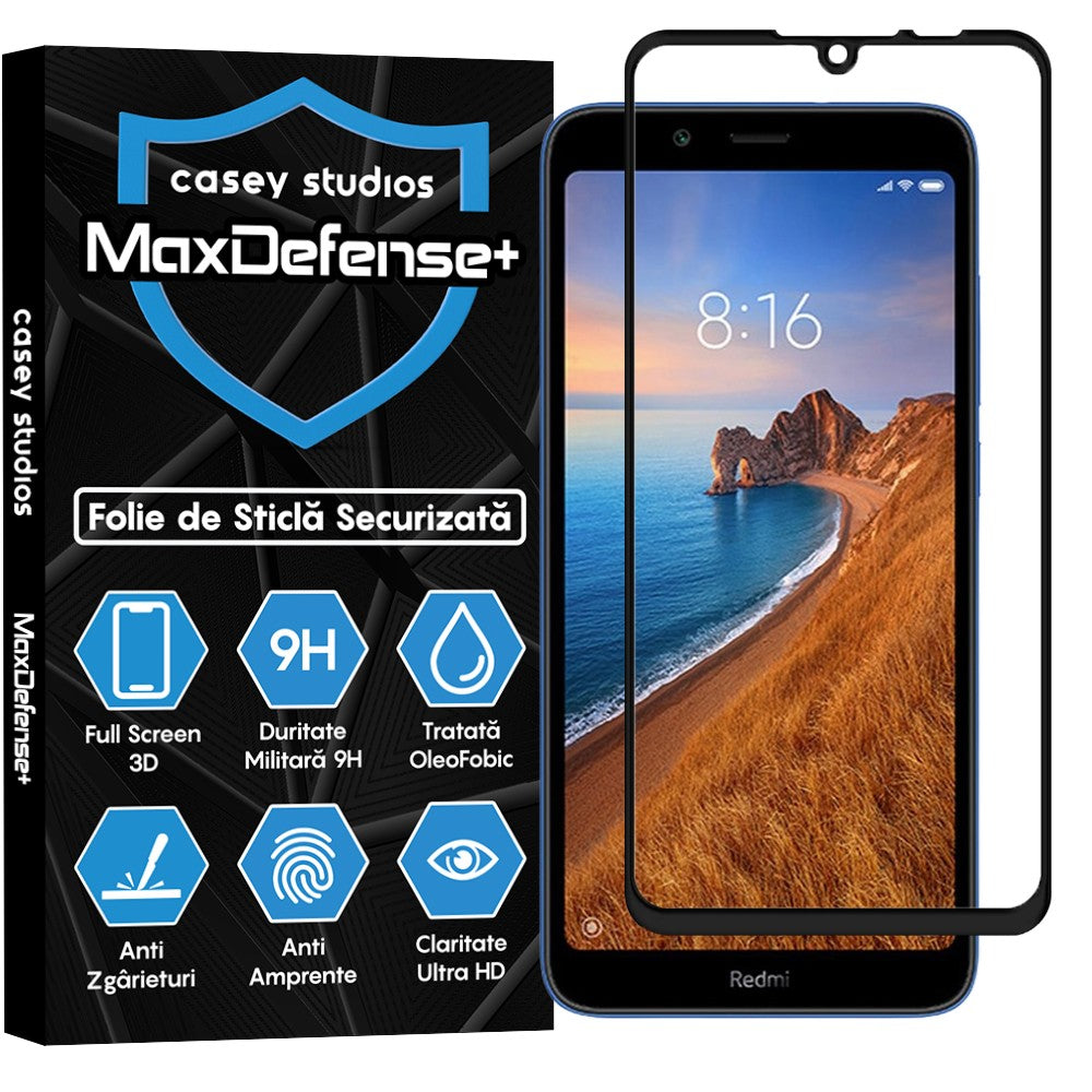 Folie Sticla MaxDefense+ - Xiaomi Redmi 7A - Negru