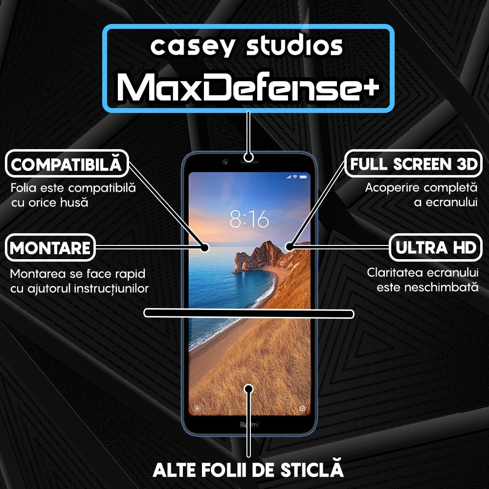 Folie Sticla MaxDefense+ - Xiaomi Redmi 7A - Negru
