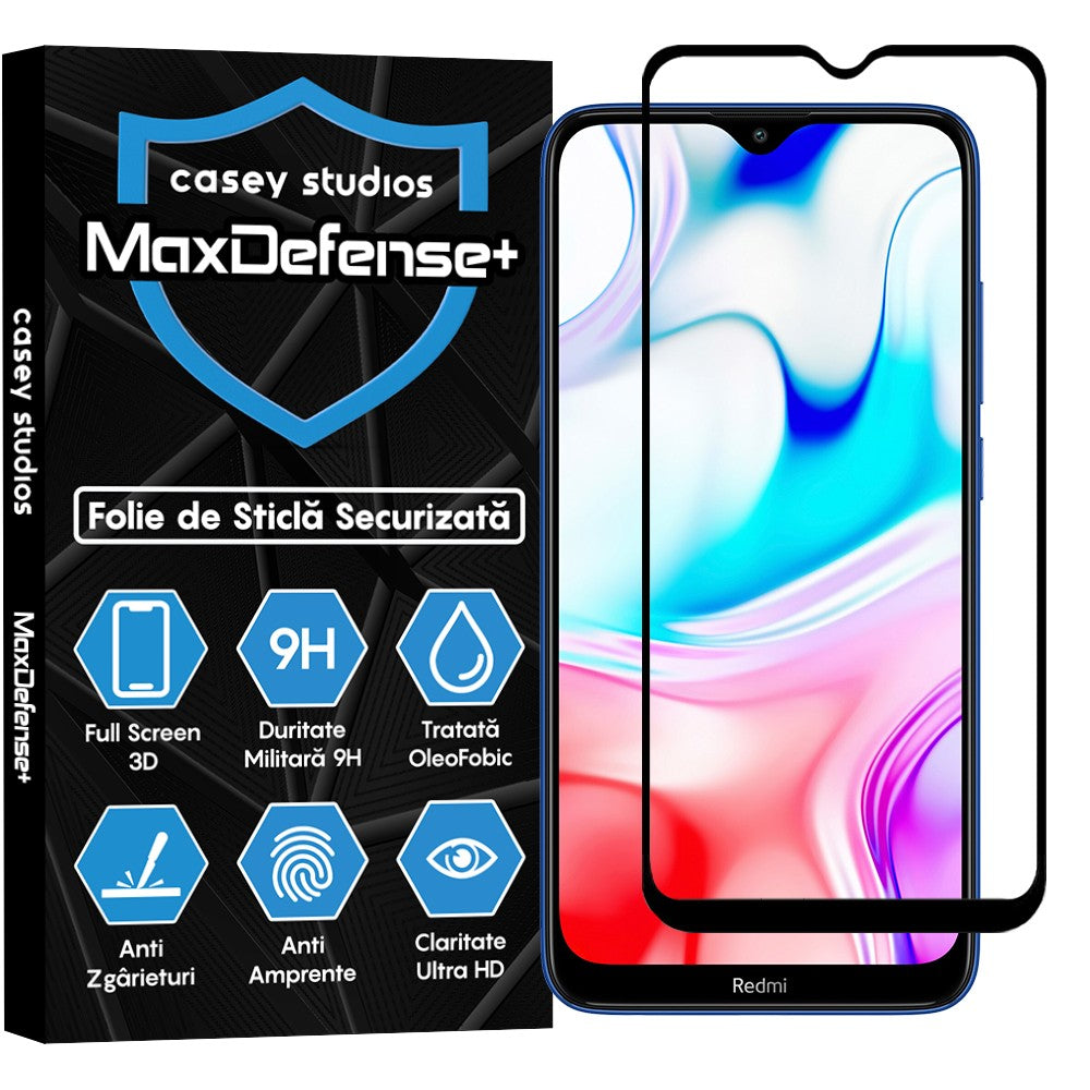 Folie Sticla MaxDefense+ - Xiaomi Redmi 8/Redmi 8A - Negru