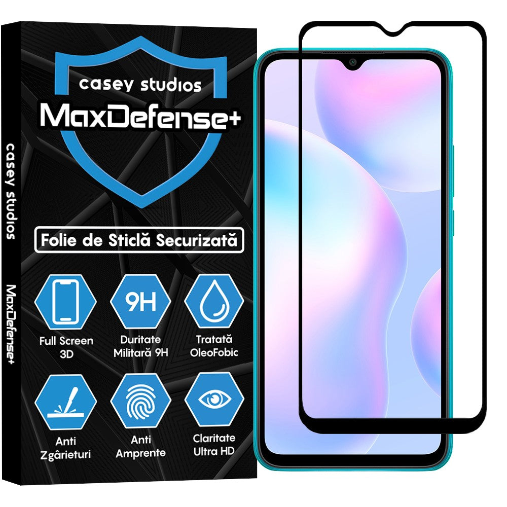 Folie Sticla MaxDefense+ - Xiaomi Redmi 9A/Redmi 9C NFC/Redmi 9C/Redmi 9AT/Redmi 10A - Negru