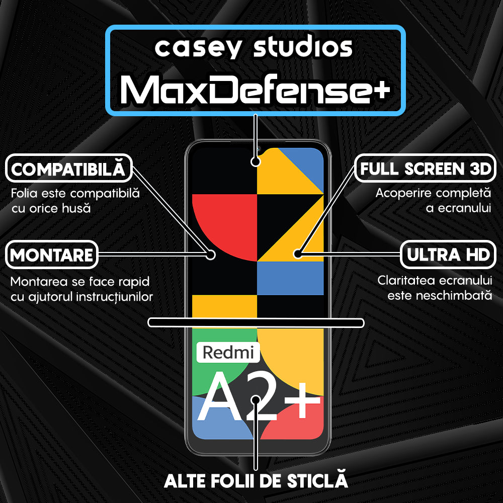 Folie Sticla MaxDefense+ - Xiaomi Redmi A1/Redmi A1 Plus/Redmi A2/Redmi A2 Plus - Negru