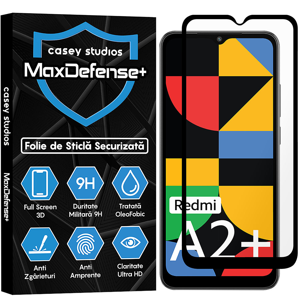 Folie Sticla MaxDefense+ - Xiaomi Redmi A1/Redmi A1 Plus/Redmi A2/Redmi A2 Plus - Negru