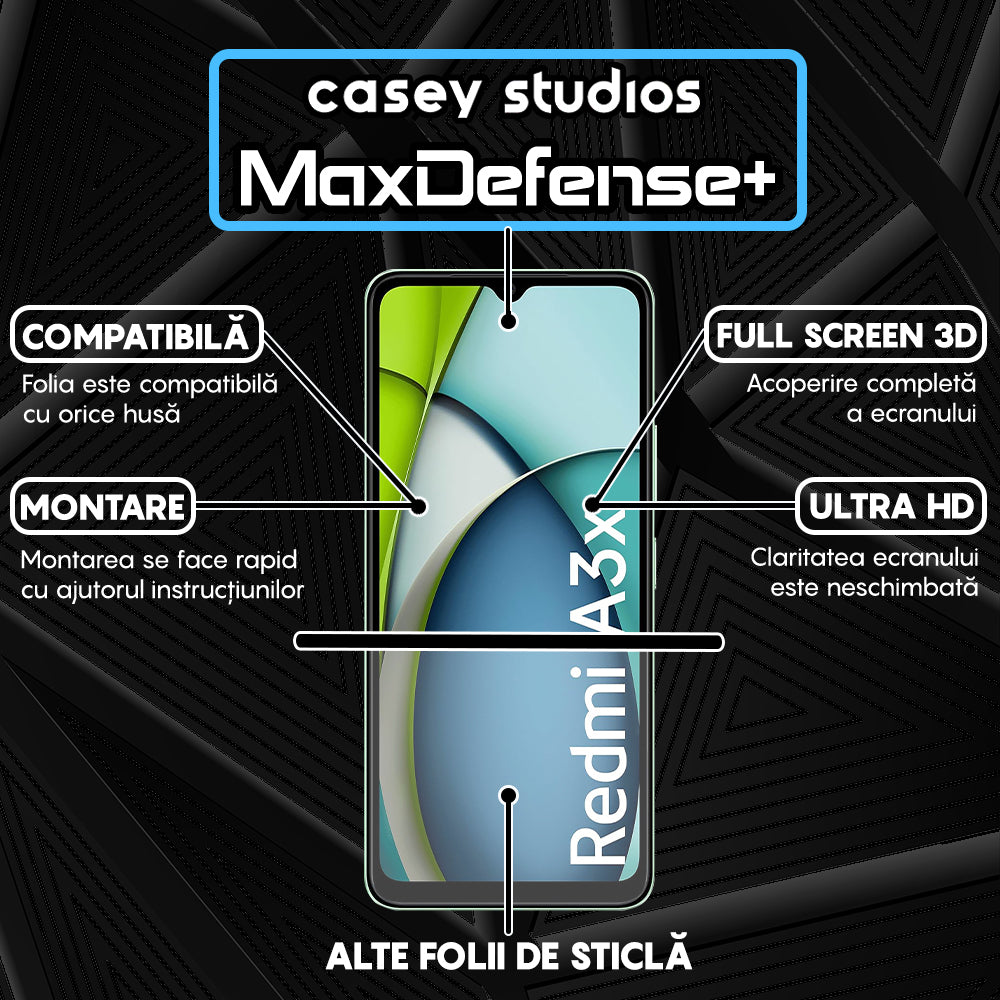 Folie Sticla MaxDefense+ - Xiaomi Redmi A3x - Negru