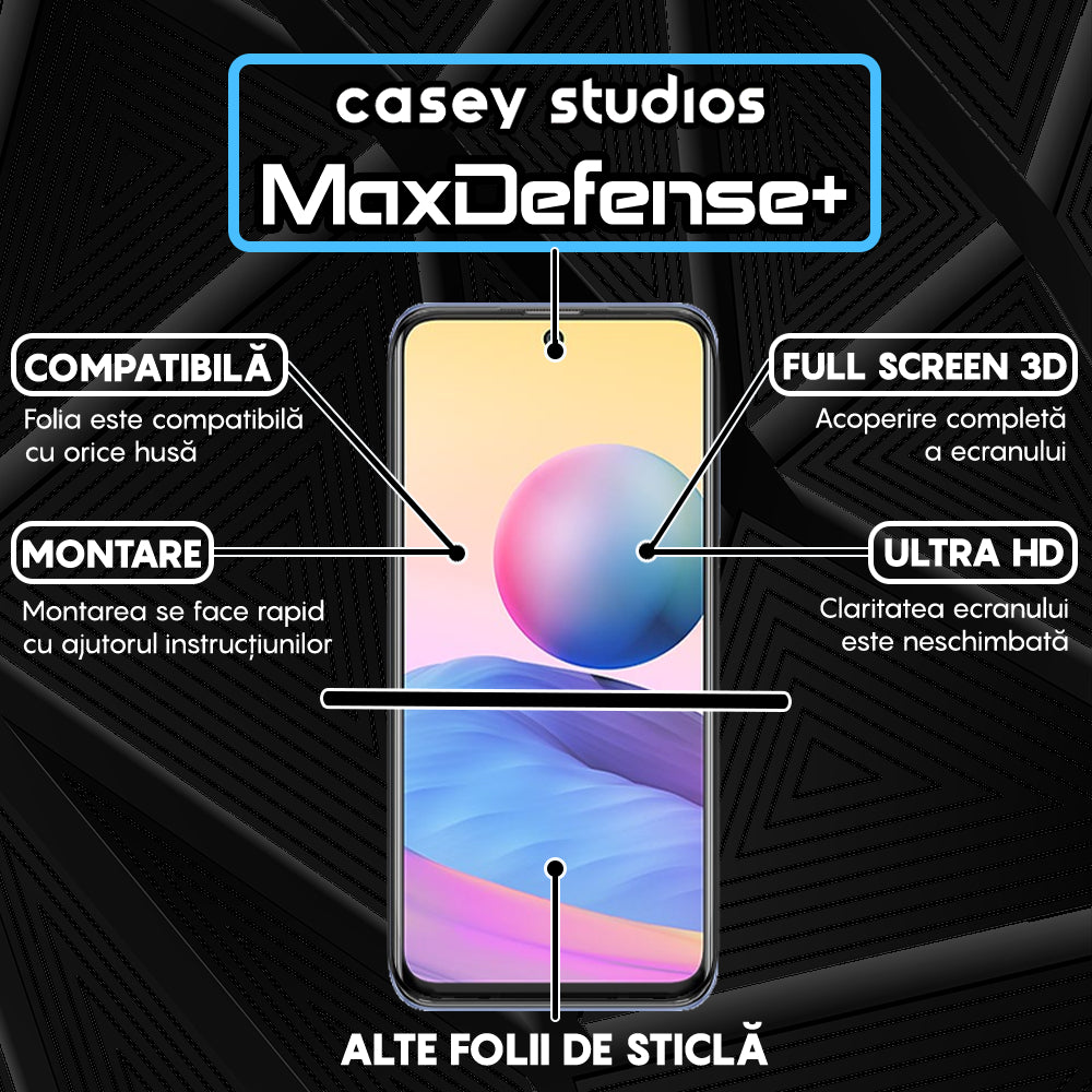 Folie Sticla MaxDefense+ - Xiaomi Redmi Note 10 5G - Negru