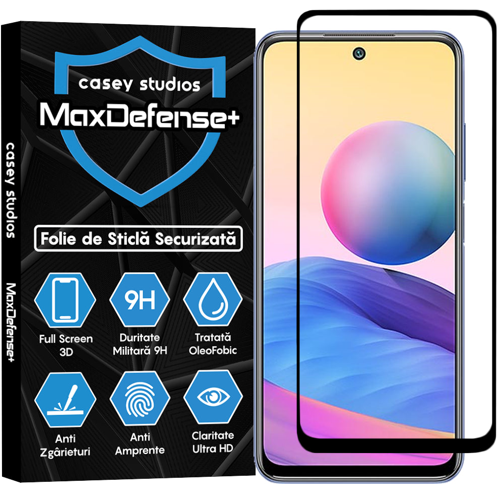 Folie Sticla MaxDefense+ - Xiaomi Redmi Note 10 5G - Negru