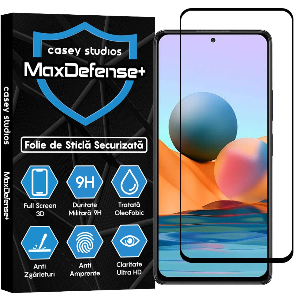 Folie Sticla MaxDefense+ - Xiaomi Redmi Note 10 Pro/Redmi Note 10 Pro Max - Negru