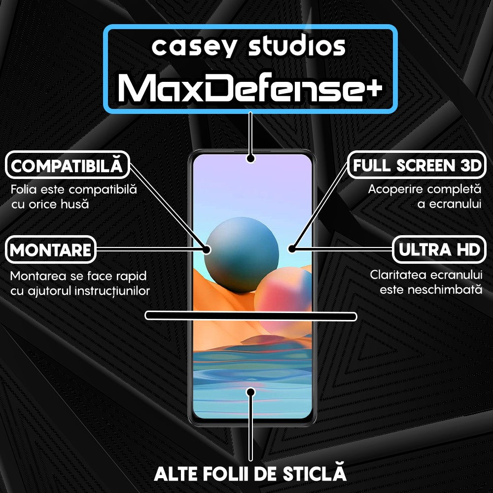 Folie Sticla MaxDefense+ - Xiaomi Redmi Note 10 Pro/Redmi Note 10 Pro Max - Negru