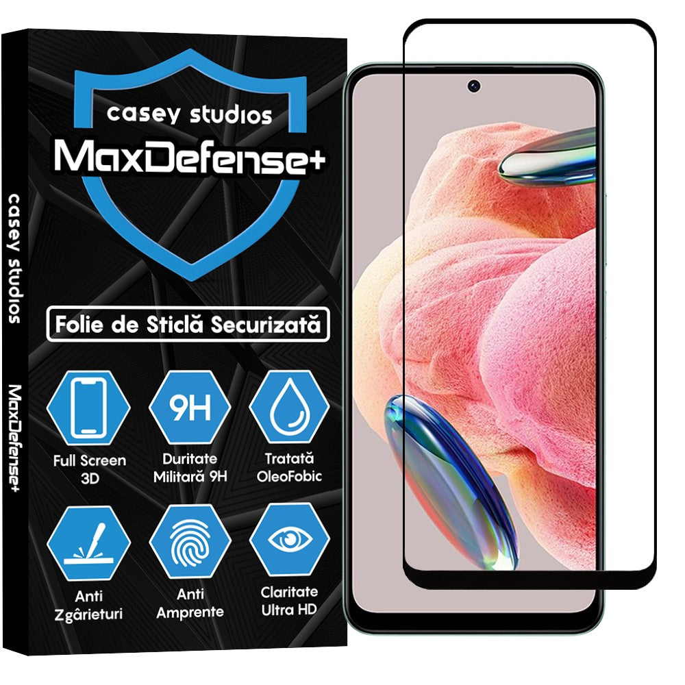 Folie Sticla MaxDefense+ - Xiaomi Redmi Note 12 4G/Redmi Note 12 5G/Poco X5 - Negru