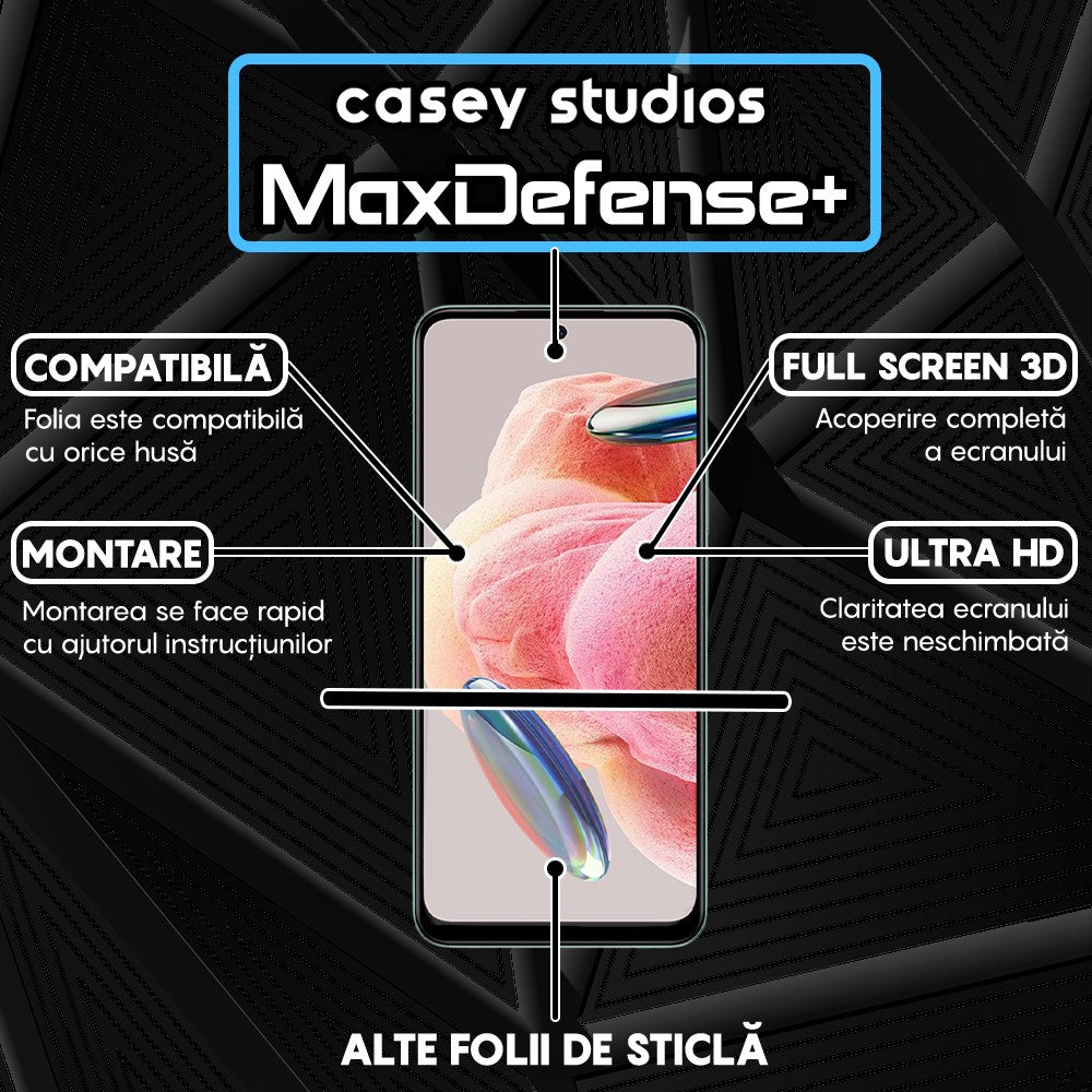 Folie Sticla MaxDefense+ - Xiaomi Redmi Note 12 4G/Redmi Note 12 5G/Poco X5 - Negru