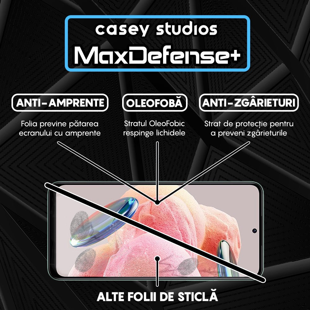 Folie Sticla MaxDefense+ - Xiaomi Redmi Note 12 4G/Redmi Note 12 5G/Poco X5 - Negru