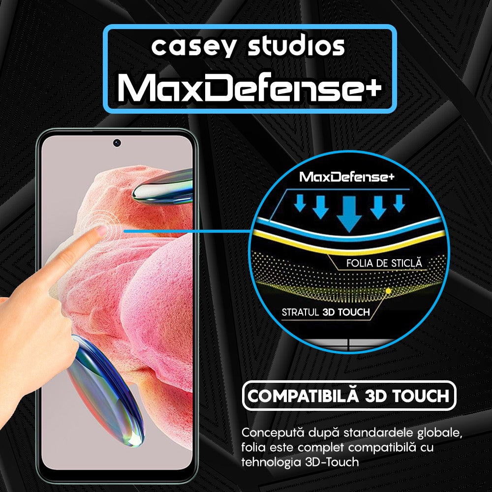 Folie Sticla MaxDefense+ - Xiaomi Redmi Note 12 4G/Redmi Note 12 5G/Poco X5 - Negru