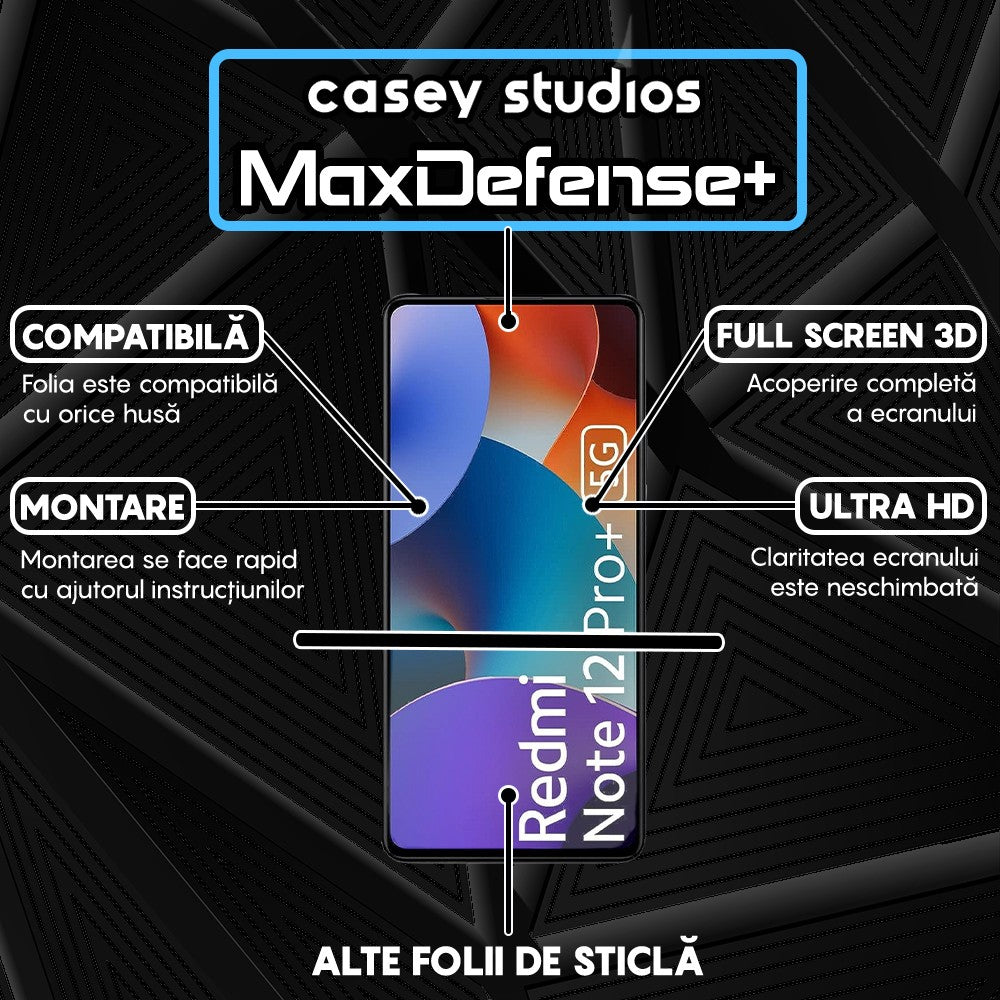 Folie Sticla MaxDefense+ - Xiaomi Redmi Note 12 Pro 5G/Redmi Note 12 Pro+ - Negru