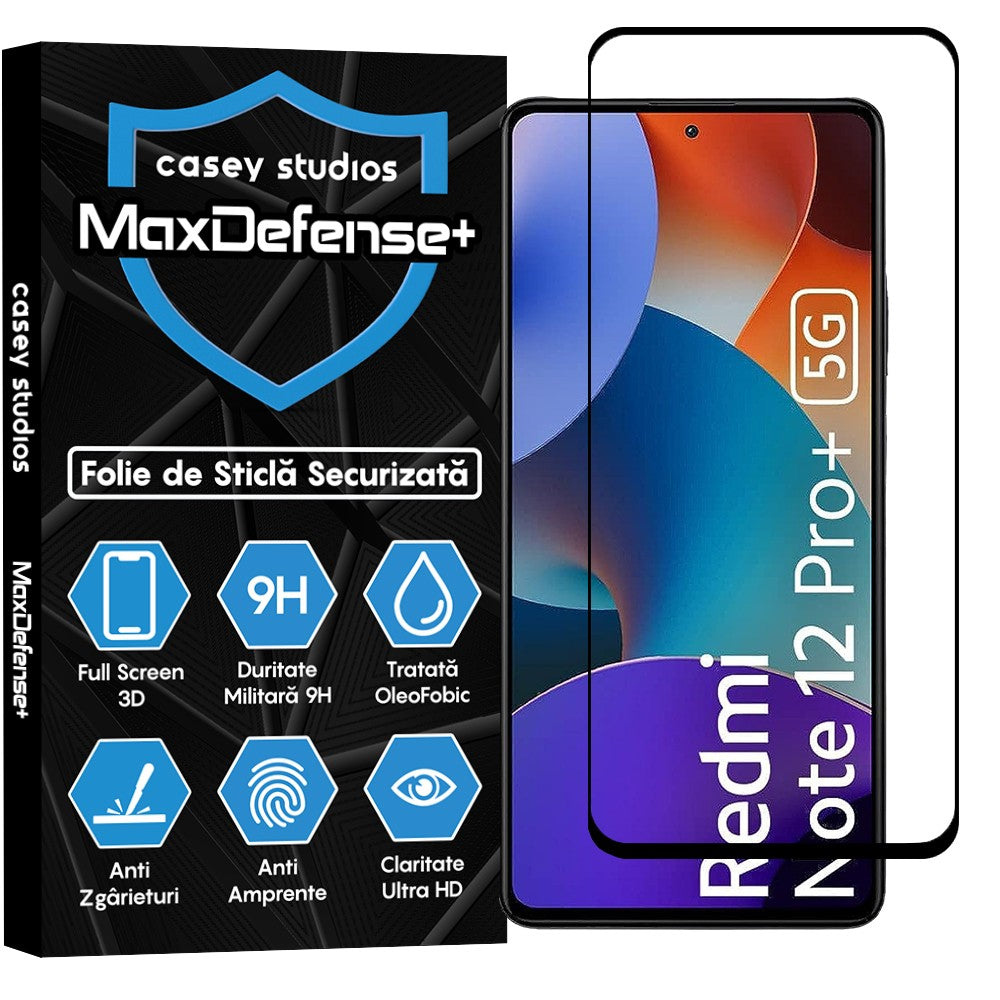 Folie Sticla MaxDefense+ - Xiaomi Redmi Note 12 Pro 5G/Redmi Note 12 Pro+ - Negru